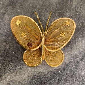 Vintage Gold Mesh Butterfly Brooch